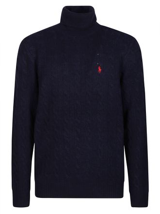 Polo Ralph Lauren Cable Knit Logo Wool-Cashmere Turtleneck Sweater