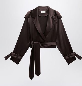 Frankie Shop Short Simona Trench Coat In Dark Satin