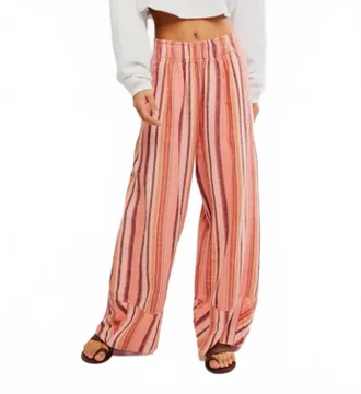 Free People Womens Days End Solar Stripe Linen Pant In Soft Coral Combo