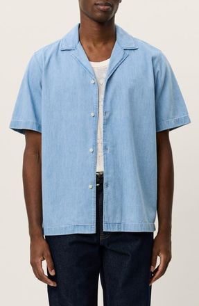 Les Deux Lesley Organic Cotton Denim Camp Shirt in Light Indigo Wash at Nordstrom, Size Xx-Large