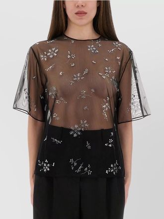 Paco Rabanne sheer floral embellished short sleeve top