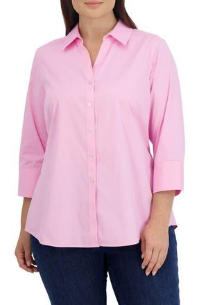 Foxcroft Mary Non-Iron Stretch Cotton Button-Up Shirt in Bubblegum at Nordstrom, Size 14W