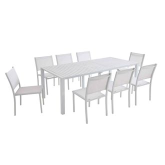Oviala Conjunto de mesa extensible y 8 sillas de jard&iacute;n en aluminio blanco