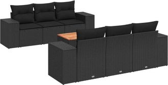 vidaXL Set De Comedor De Jard&iacute;n 7 Pzas Y Cojines Rat&aacute;n Sint&eacute;tico Negro Vidaxl
