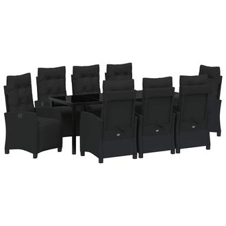 vidaXL Set Da Pranzo Per Giardino 9 Pz Nero Polyrattan Vidaxl