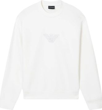 Emporio Armani Sweatshirt van dubbele jersey met logoprint - Heren - Sweatshirts - Wit - L - Katoen - Hoodies & sweatvesten