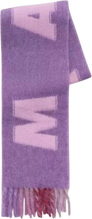 Marni Paarse sjaal met franjes en logo - Dames - Wintersjaals - Paars - ONE Size - Wol - Accessoires