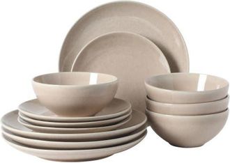 Gibson Home Castle Peak 12-Piece Reactive Glaze Stoneware Dinnerware Set in Taupe at Nordstrom