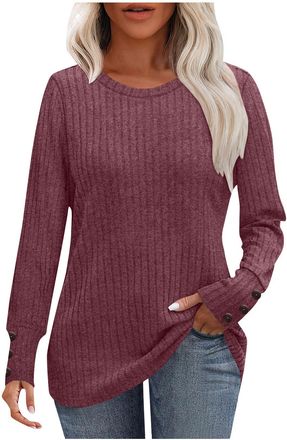 Generic Womens Long Sleeve Tops Lightweight Jumpers Ribbed Basic Tops Casual Crew Neck Pullover Comfortable Elegant Jumper Women Long Shirt Loose Blouse Sweat