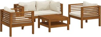 vidaXL Muebles De Jard&iacute;n 5 Pzas Cojines Crema Madera Maciza De Acacia Vidaxl