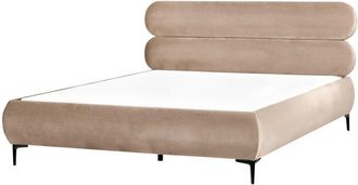 Beliani Classic Minimalist eu Super King Size Velvet Bed Frame 6ft Wingback Headboard Black Metal Legs Bedroom Taupe Lessay