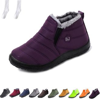 Generic Boojoy Winter Boots for Women and Men, Winter Waterproof Anti-Slip Snow Boots Ankle Booties Warm Fur Lined Shoes for Outdoor (Purple, Adult, Women, 11
