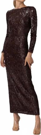 Line & Dot Chelsea Long Sleeve Sequin Dress In Chocolate Brown
