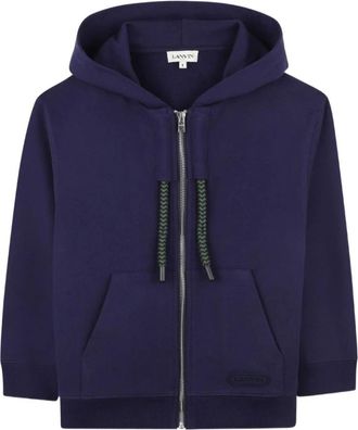 Lanvin Kids Sweatshirts, male, Blue, 6 Y, Embroidered Hooded Sweatshirt