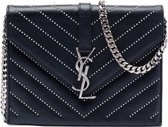Saint Laurent Pre-owned Saint Laurent Studded Chevron Calfskin Monogram Envelope Chain Flap ARS354498A.0514