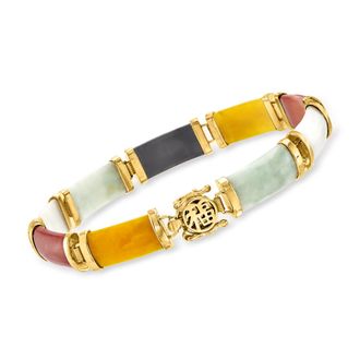 Ross-Simons Multicolored Jade Good Fortune Bracelet in 18kt Gold Over Sterling