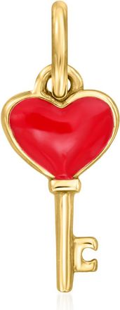 RS Pure by Ross-Simons Red Enamel Heart Key Charm in 14kt Yellow Gold