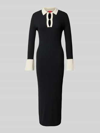 HUGO BOSS Midikleid mit Feinripp Modell Sharry in Black, Gr&ouml;&szlig;e L