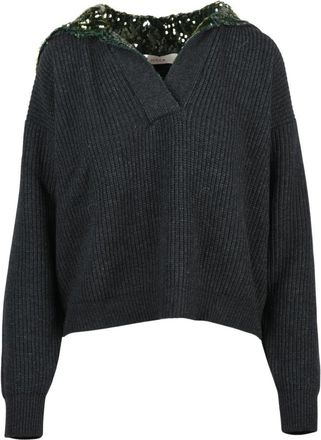 Jucca Maglione a Polo - Dames - V-hals truien - Grijs - S - Wol - Truien & Vesten