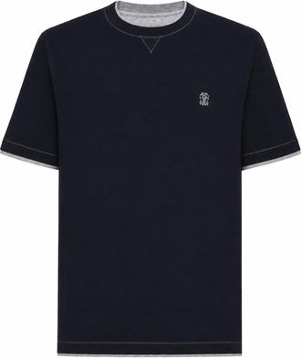 Brunello Cucinelli COTTON T-SHIRT WITH FRONT LOGO AND CONTRASTING TRIM - Brunello Cucinelli - Man