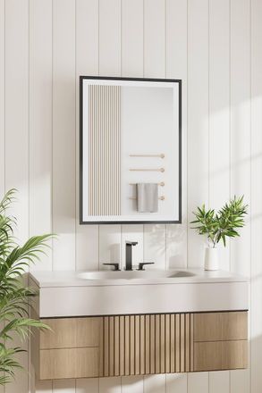 H&O Direct Modern Black Surface LED Mirror Cabinet