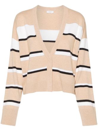 PESERICO bead-embellished striped cardigan - women - Virgin Wool/Cashmere/Silk - 46 - Neutrals