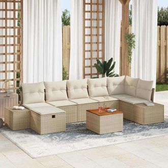 vidaXL Vidaxl - Conjunto De Sof&aacute; De Jard&iacute;n Con Coj&iacute;n 8 Pcs Beige Polirat&aacute;n
