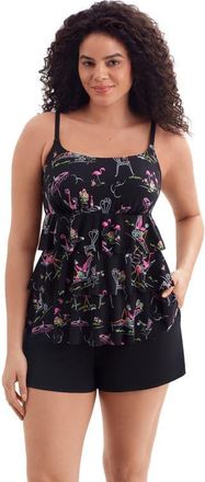 Longitude Faux Ruffle Shortini Long Torso Swimsuit in Flamingo Hotel at Nordstrom, Size 22