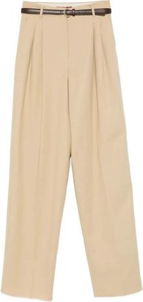 Max Mara Rechte Broek - Dames - Straight fit broeken - Beige - S - Leer - Broeken