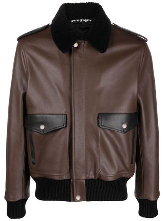 Palm Angels Racing Aviator leather jacket - unisex - Calf Leather/Cupro/Cotton - 50 - Brown