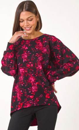 Roman Rose Floral Print Stretch Hem Top