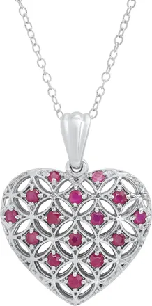 MAX + STONE 925 Sterling Silver Genuine Gemstone Heart Shape Filigree Pendant 18 Inch Chain