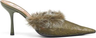 Diesel D-Ten & Half - Mules in nylon with fuzzy trim - Moccasins and Mules - Woman - Green