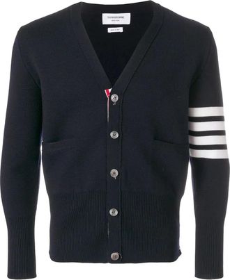 Thom Browne Merino Wol V-hals Vest - Heren - Vesten - Blauw - 2XL - Wol - Truien & Vesten