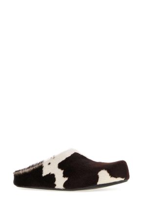 Marni Mens Printed Calf Hair Fussbett Slippers Lilywhitebrown Mocassini Loafers