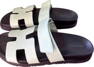 Hermès Jade Vert Epsom Leather Chypre Sandals 38 Size 38