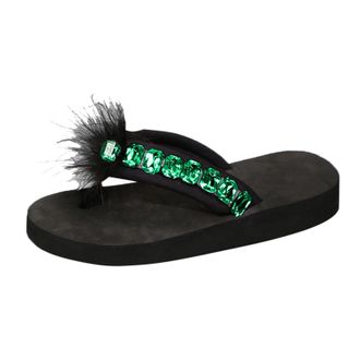 Generic 2026 Women Slippers Womens Summer Fashion Clip Toe Rhinestone Casual Comfortable Outdoor Beach Shoes (Green, 5.5)