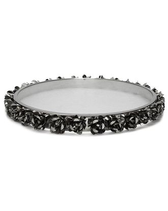 Alice Pazkus Glass Round Platter With Silver Flower Border