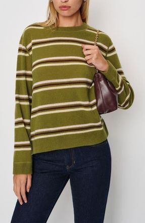 Reformation Cashmere Boyfriend Sweater in Pear Multi Stripe at Nordstrom, Size X-Large