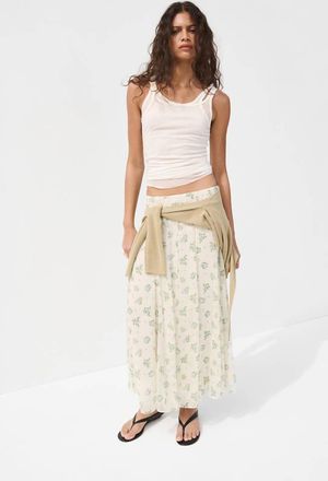 Mango Gonna a fiori con godets bianco sporco - Donna - XS - MANGO