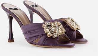 Elisabetta Franchi Satijnen sandaal met juwelen - Dames - Muiltjes - Paars - 39 EU - Satijn - Schoenen
