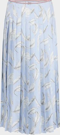 Thom Browne Feather-Print Silk Twill Pleated Midi Skirt