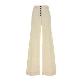 Etro Etro, Wide Trousers, female, White, Size: W26 Flared Stretch Cotton Denim Jeans with Pegaso Buttons