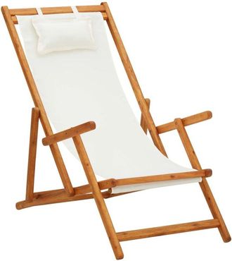 vidaXL Vidaxl - Silla de playa plegable madera maciza de eucalipto y tela crema