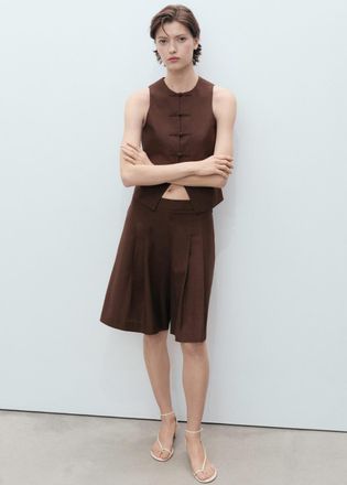 Mango Gilet completo misto lino cioccolato - Donna - XL - MANGO