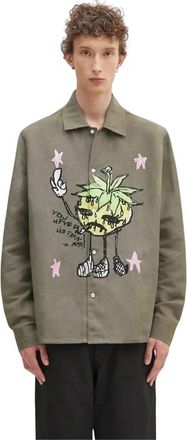 Sky High Farm Smoke Strawbabies Shirt - Heren - Casual Overhemden - Groen - M - Linnen - Overhemden