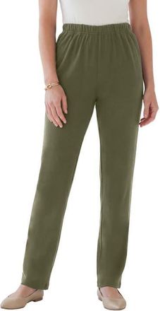Roaman's Plus Size Soft Knit Relaxed Pull-On Straight Leg Pant in Dark Olive Green at Nordstrom, Size Medium