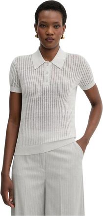 Patrizia Pepe Jacquard Gebreide Polo - Dames - Ronde hals truien - Grijs - M - Linnen - Truien & Vesten