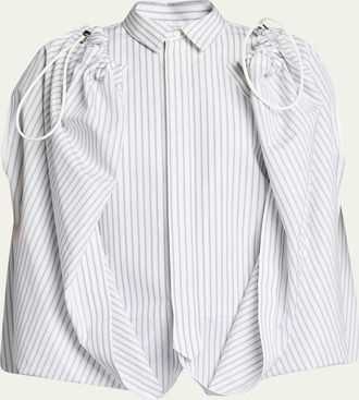 sacai Striped Cotton Poplin Drawstring Cape Shirt