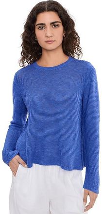 Eileen Fisher Organic Linen Cotton Slub Crew Neck Pullover Womens Sweater Blue Star : LG, Cotton/Linen